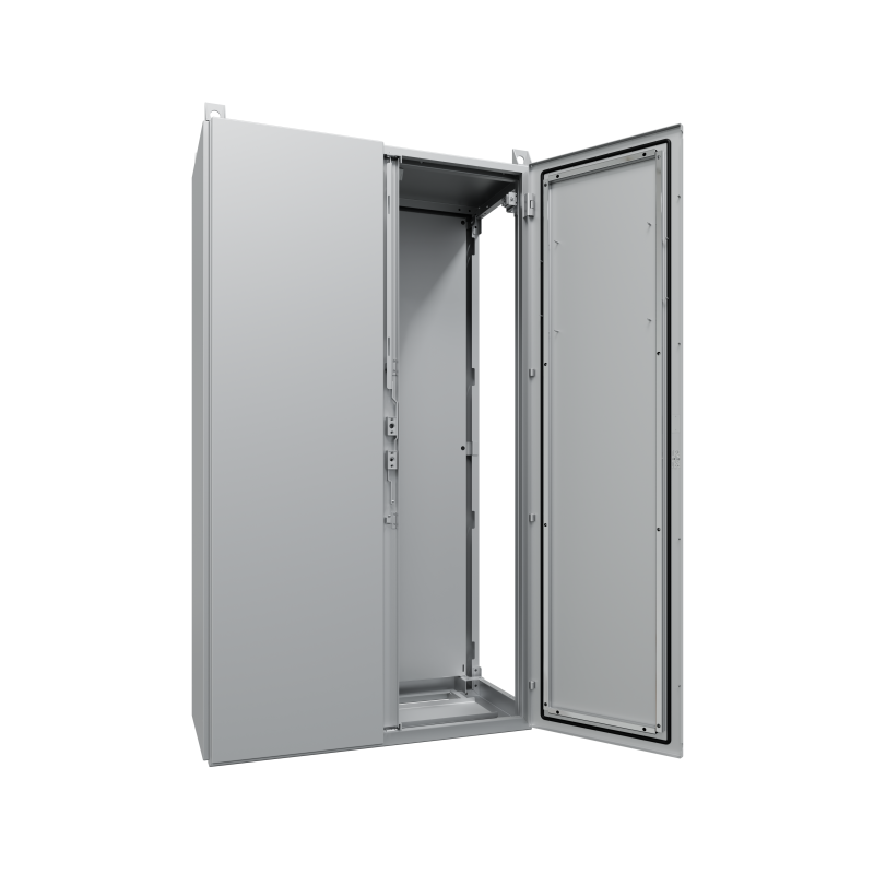 FS-X double door steel floor standing enclosure open angle view - EncloPRIME