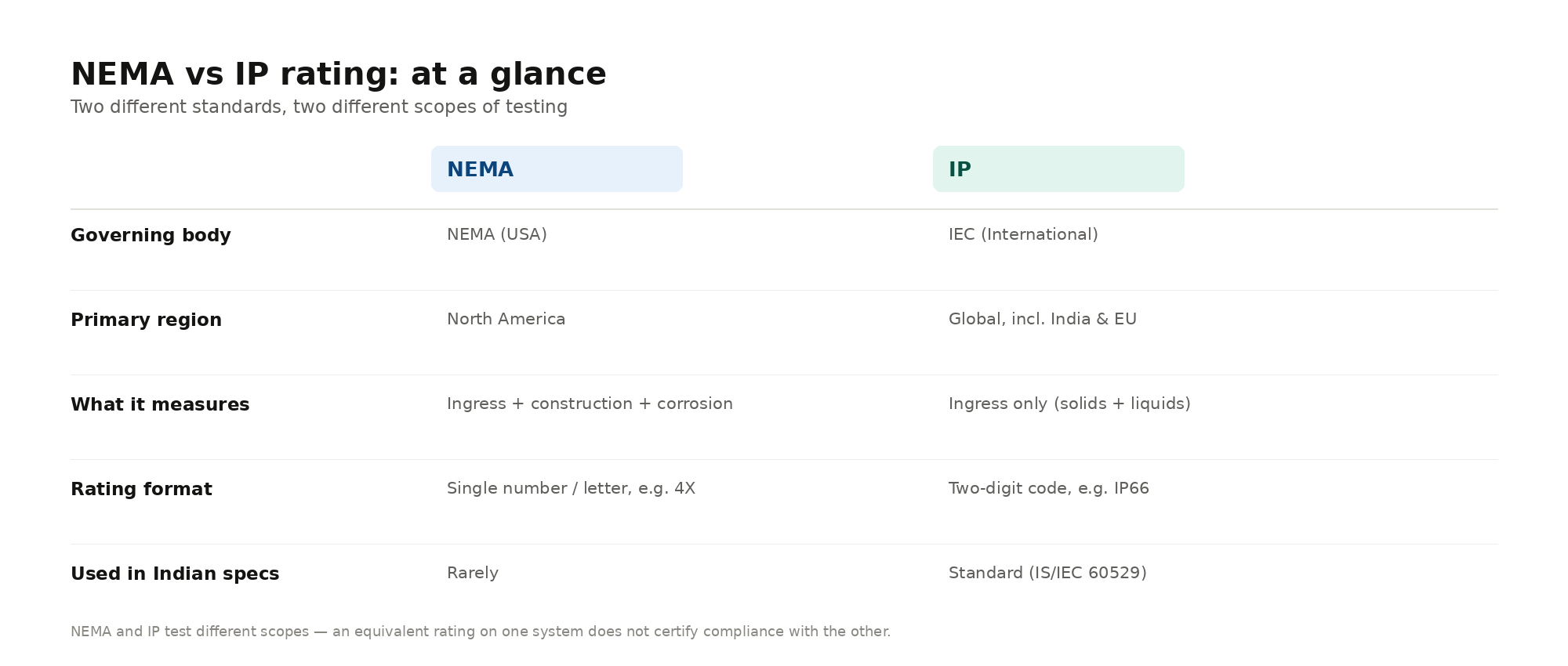 NEMA vs IP rating: at a glance